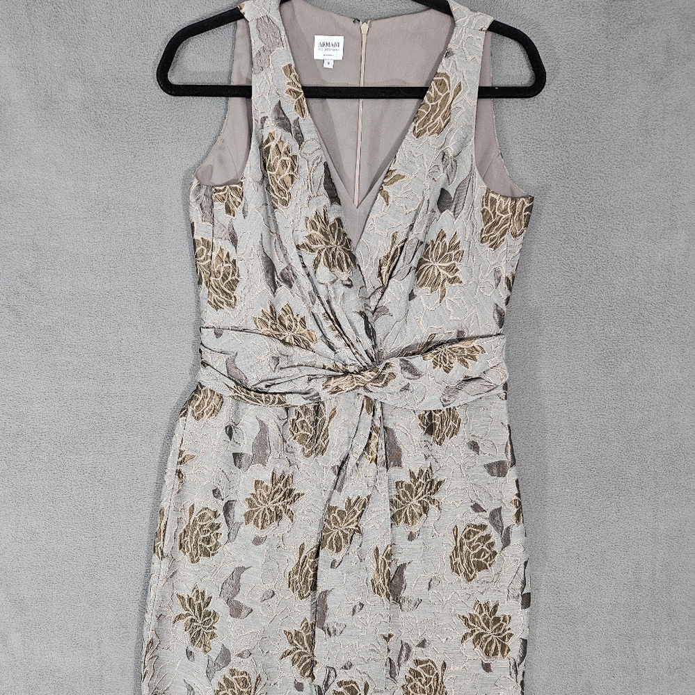armani collection vneck floral dress Size 10 Silver Sleeveless Faux Wrap Formal